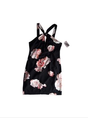 Forever 21 Dress Mini  Floral Black Pink Orange Peonies Sleeveless Size Large